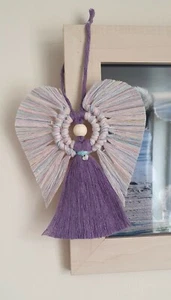 Lovely Handmade Macrame Angel. Unicorn design, Heart charm. Wall Hanging Gift - Picture 1 of 4