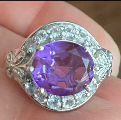 ANEL DE PRATA ESTERLINA 925 LAVANDA NATURAL ALEXITA E TOPÁZIO BRANCO Tamanho 8 - Imagem 1 de 4