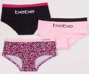 NWT Bebe Girl's Hipster 6 PK Underwear (Light Pink, Zebra, Black) Size (S, 6/7)
