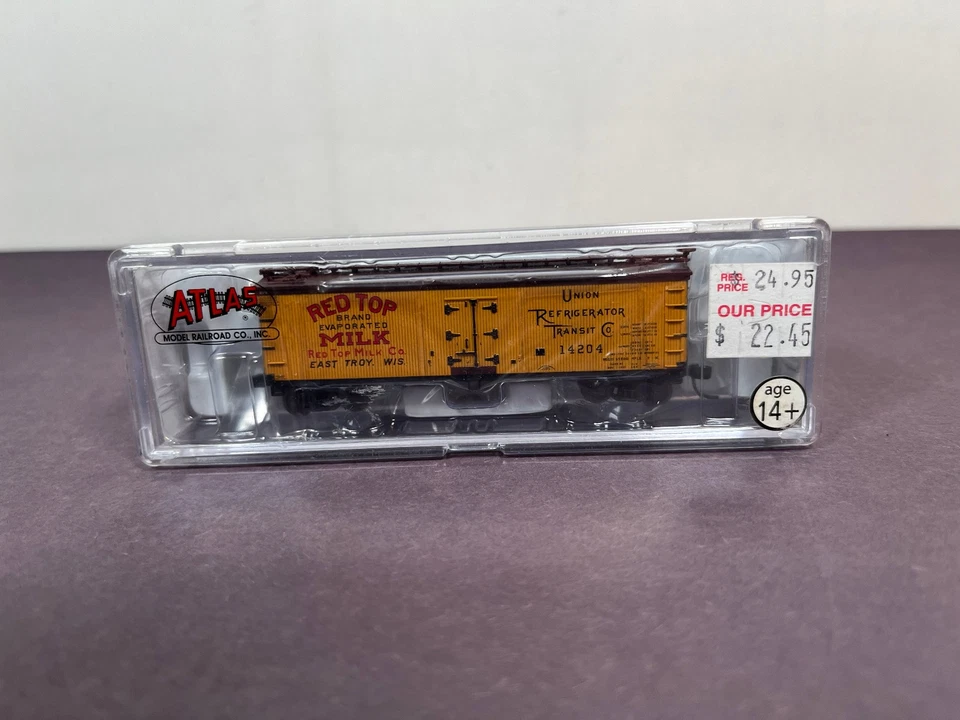 Tren escala N Atlas 41560 40' REFRIGERADO DE MADERA Union Red Top Milk 14204 Foto 1 de 4