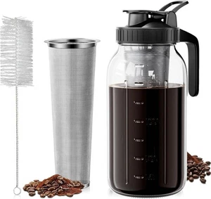 VA1KENE 64oz Macchina da Caffè a Freddo con Filtro a Rete in Acciaio Inox, 2 Nero - Foto 1 di 9