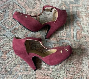 Graham Street Shoe Co T Strap tacco 4" retrò taglia 6 bordeaux ritagliato plateau - Foto 1 di 8