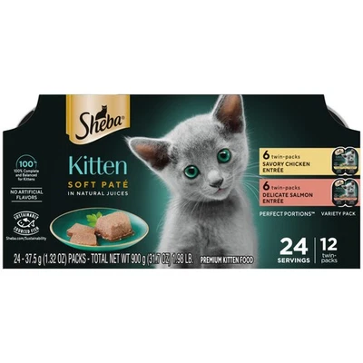 Sheba Perfect Portions Kitten Pate Entree Variety Pack Cat Food,2.6-Oz Twin-Pack