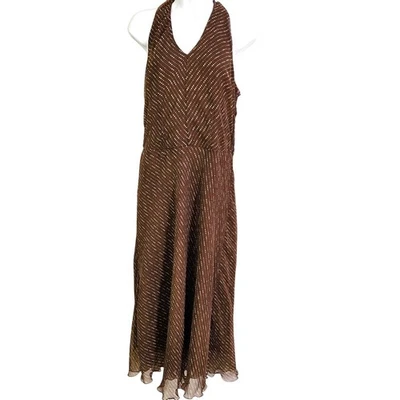 Believe Chiffon Brown Sleeveless Midi Dress Size 12 Casual Travel Wedding Guest - Image 1 of 4