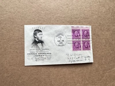 US 1940 FDC(FA39) +Famous Americans #861BLK4 +Author Emerson + Portrait Cachet - Image 1 of 2