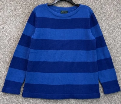 复古 Lauren Ralph Lauren 女式大号厚棉针织蓝色条纹毛衣 — 第 1/4 张图片