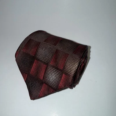 "Corbata de hombre Murano 100 % seda roja a cuadros dorada plateada negra larga 62,5""" Foto 1 de 4
