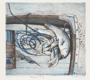 Magerer Fang. Stillleben mit Fischen im Boot,  1975, Rad. Unbekannt (20.Jhd) - Picture 1 of 5