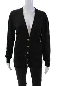 Lord & Taylor Womens Cashmere V-Neck Button Up Cardigan Sweater Black Size M - Picture 1 of 7