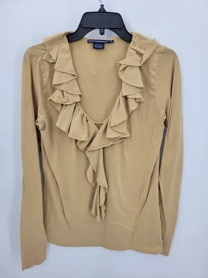 Top Ralph Lauren Mujer Grande Tostado Volantes Tejido Manga Larga Eduardiano Femenino Foto 1 de 4