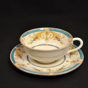 Royal Worcester Bordeaux Cup & Saucer Blue Hand Painted Raised Enamel 1925-1926 - Picture 1 of 12