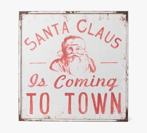 Vintage-Inspired Santa Claus is Coming to Town Distressed Metal Sign - Picture 1 of 8