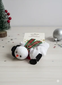 Weihnachten Schneemann Scrunchie flauschig weiß Haargummi Schottenkaro Schleife festlich Haarzugang - Bild 1 von 6