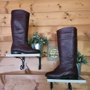 L.L. Bean Vintage Brown Leather Riding Boot Pull On Western Block Heel Canada 6B - Picture 1 of 14