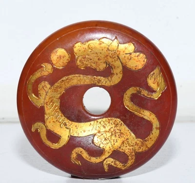 Colgante amuleto seguro bestia larga dragón dorado plata jade antiguo cultura Hongshan de 2"" Foto 1 de 4
