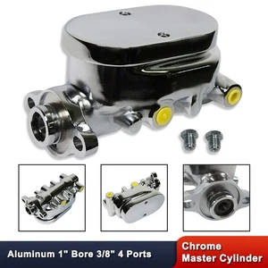 Chrome Aluminum 1" Bore Master Cylinder 3/8" 4 Ports Smooth Top GM Street Rod - Picture 1 of 5