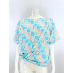 Blusa Vintage Hecha a Mano Pastel Cuadros Años 80 Calce Suelto Retro Top, Talla M - Imagen 1 de 10