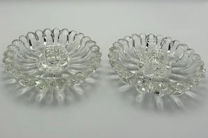 Vintage Hazel-Atlas Tapered Candle Holders Clear Glass Sunflower Daisy Set of 2 - Picture 1 of 10