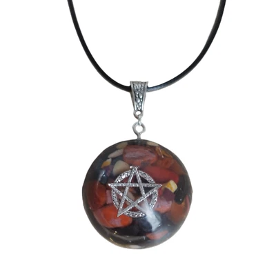 Orgonit Anhänger Pentakel Wicca Halskette Orgon Achat rot Hämatit Mookaite - Bild 1 von 4