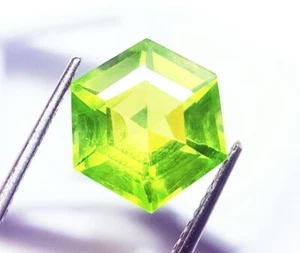 Piedra preciosa suelta certificada con forma hexagonal de peridoto de 9,60 quilates con regalo gratis - Imagen 1 de 6