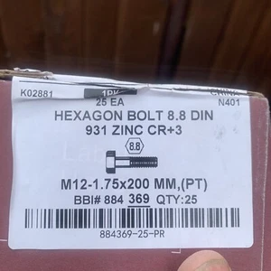 Hexagon bolt M12 - 1.75 x 200 mm 8.8 DIN 931 zinc CR +3. New - Picture 1 of 4