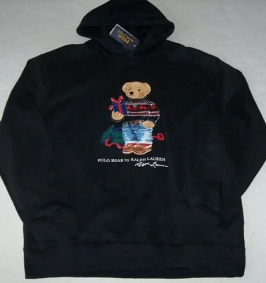 NWT Polo Ralph Lauren Black GIFT BEAR Hoodie Sweatshirt Men's LT POCKETS - Image 1 of 4