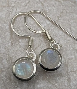 New 925 Sterling Silver Natural Round Cut Moonstone Gemstone Drop Earrings - Picture 1 of 5