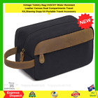 Vintage Toiletry Bag,VASCHY Water Resistant Leather Canvas Dual Compartments NEW