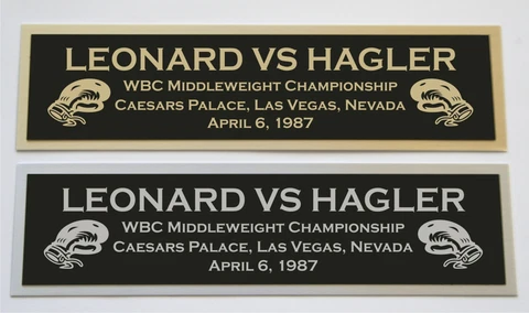 Sugar Ray Leonard vs Marvin Hagler nameplate for signed gloves trunks photo Cover