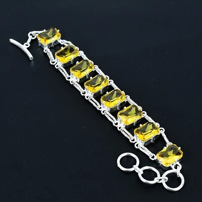 Bracciale In Argento Sterling 925 Fatti A Mano Con Gemma Di Citrino Regali - Immagine 1 di 4