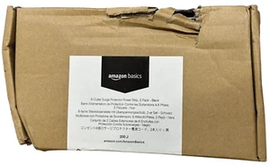 New Sealed Amazon Basics 6-Outlet Surge Protector Power Strip 2-Pack Black - Picture 1 of 1