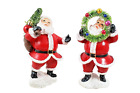 Retro Jolly Santa Claus Figurines with wreath and tree Set of 2 Christmas Decor