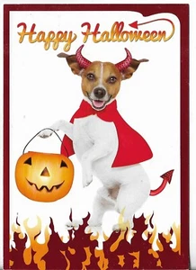 NEW Leanin Tree HALLOWEEN Card - Funny Puppy Dressed as a Devil with Flames - Picture 1 of 3