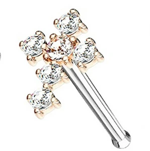 Nasenknochen Ring Kreuz klar Edelsteine 5x7 mm Kopf Roségold IP/Stahl 20 Stärke 1/4 Zoll  - Bild 1 von 3