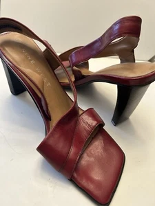 Sexy Zapatos De Colección Cuero Rojo Y2k Puntera Cuadrada Tacón Alto Tirantes - Imagen 1 de 4