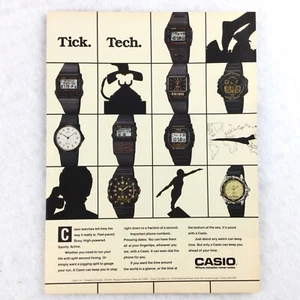 Casio Watch VINTAGE 80s PRINT AD Tick. Tech. Grid Silhouette Wristwatch Digital - Picture 1 of 1