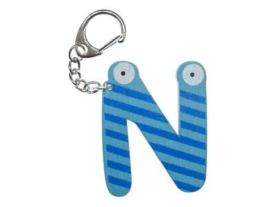 N Letter Keychain Miniblings Charm Lettering Name Blue Wood - Image 1 of 3