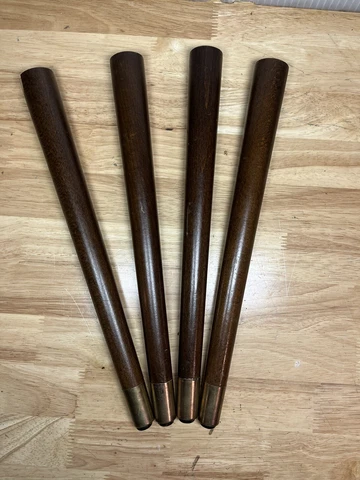 MCM - 4 Mid-Century Modern 14” Tapered Wooden Furniture Ottoman Legs Brass Feet Cover