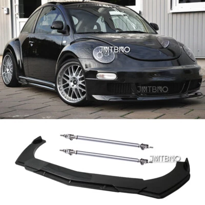 Divisor de labios de parachoques delantero de fibra de carbono + varillas de puntal para VW Volkswagen Beetle Foto 1 de 4