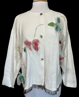 Cárdigan suéter vintage Shane Lee árbol de Navidad luces flecos dobladillo para mujer XXL Foto 1 de 4