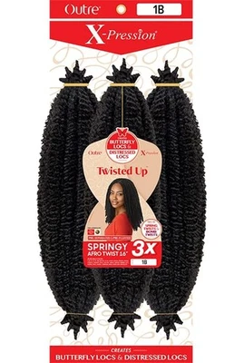 Extensiones de cabello Springy Afro Twist 16" paquete de 3, negro apagado 1B Foto 1 de 4