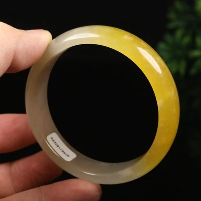 Brazalete Brazalete 59mm Certificado Grado A 100% Natural Amarillo Marrón Jade Helado 76805 Foto 1 de 4