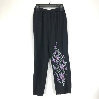 Bob Mackie 可穿戴艺术高腰亚麻混纺裤子女式中号花卉 — 第 1/4 张图片