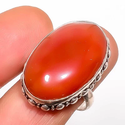 Anillo de joyería con piedras preciosas de cornalina enchapado en plata s.9.5 TR7508-1821 Foto 1 de 3