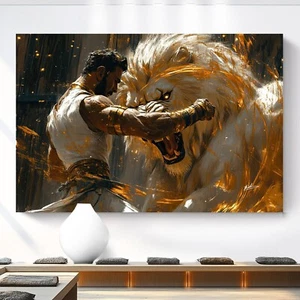 Leinwand Bild Nemeischer Löwe Löwenkampf Herkules Gemälde Wandbilder XXL 6679A - Bild 1 von 8