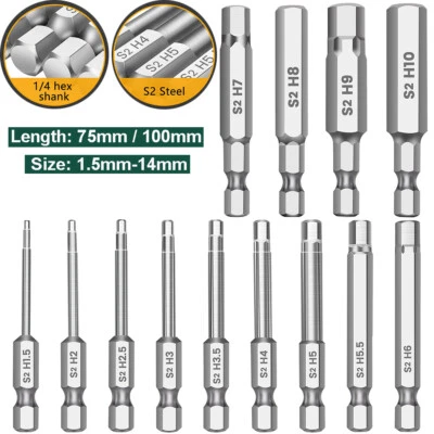 Hex Key Allen Bit Set Quick Change Connect Impact Ready Power Drill 75mm/100mm - Image 1 of 4