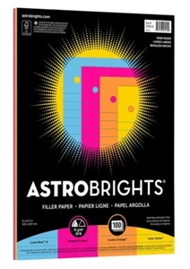 Astrobrights Filler Paper 8 x 10 1/2 Wide Ruled 20 LB Assorted Colors 100 Sheets - Picture 1 of 8