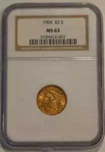 1904 $2 1/2 Liberty Head Gold Quarter Eagle MS63 $2.50 NGC graded !!! - Picture 1 of 4