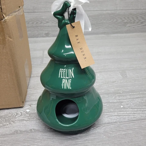 Rae Dunn Christmas Feelin Pine Ceramic Birdhouse Pine Tree Bird House New Cover