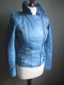 AVIATRIX LEATHER JACKET 8 BIKER BRANDO blue classic small sheep nappa soft real - Picture 1 of 11